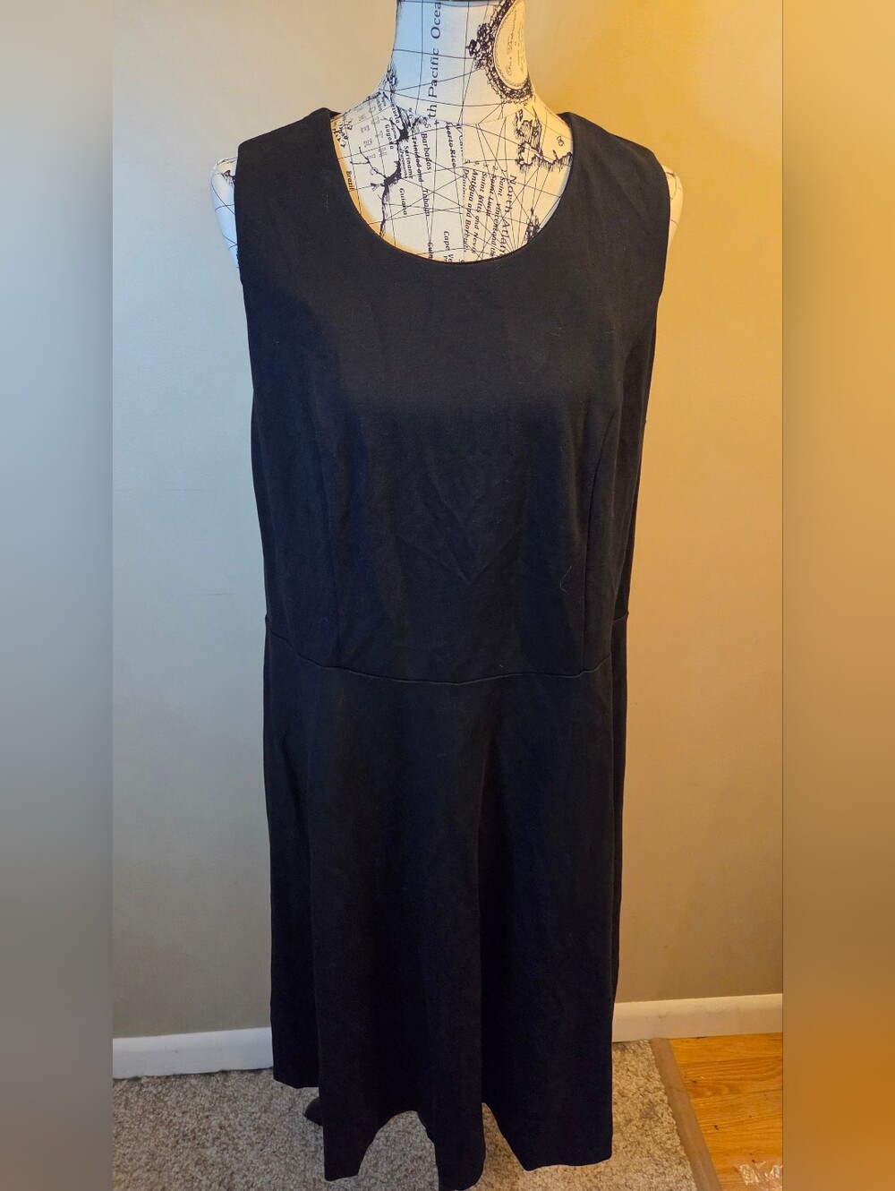 CJ Banks 16W Black Sleeveless Midi Dress Plus Size Stretch Fit Flare Career